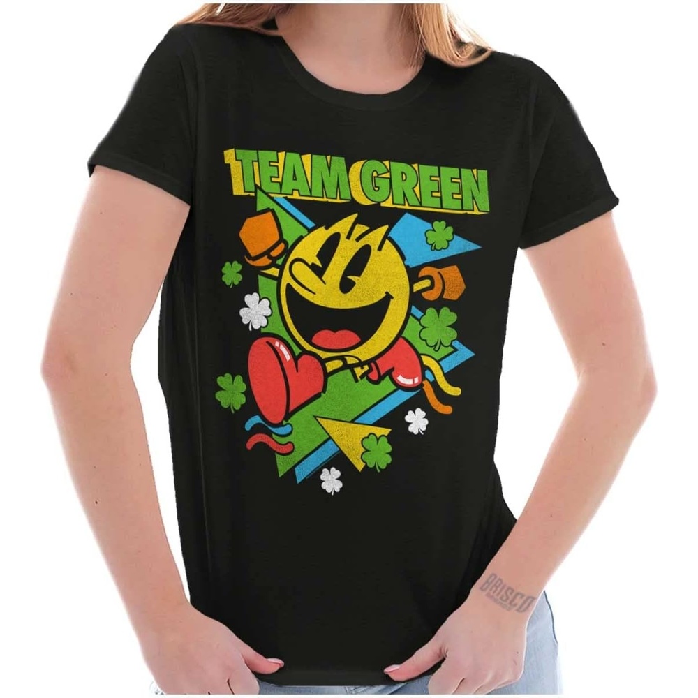 image:imagePacman St Paddys Clover Team Green Womens Slim Fit Graphic TeeBlack