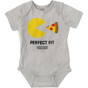 Brisco Brands Funny PACMAN Perfect Fit Pizza Baby Romper Boys or Girls(Heather)