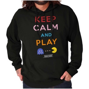 Brisco Brands Keep Calm and Play PACMAN Hoodie Sweatshirt Women Men(Black)