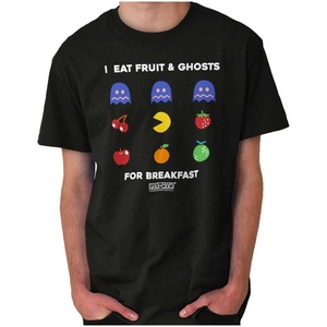Pacman Fruit and Ghosts for Breakfast Graphic T Shirt Men or Women(Black)