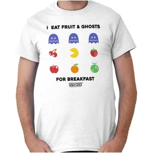 Pacman Fruit and Ghosts for Breakfast Graphic T Shirt Men or Women(White)