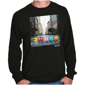 Pacman Ghosts Classic Rock Album Long Sleeve Tshirt Men Women(Black)