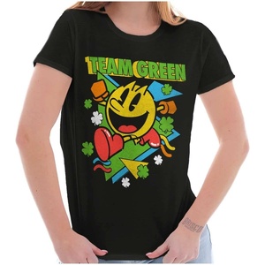 Pacman St Paddys Clover Team Green Womens Slim Fit Graphic Tee(Black)