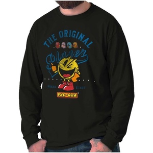 Pacman The Original Player Funny 80s Long Sleeve Tshirt Men Women(Black)