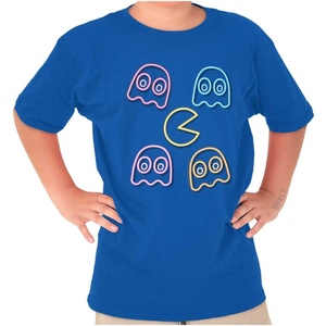 Retro Pacman Character Silhouettes Crewneck T Shirts Boy Girl(Royal)