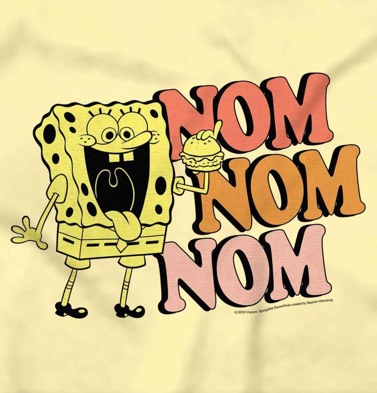image:imageBrisco Brands Funny SpongeBob Krabby Patty Nom Nom Baby Romper Boys or GirlsBanana