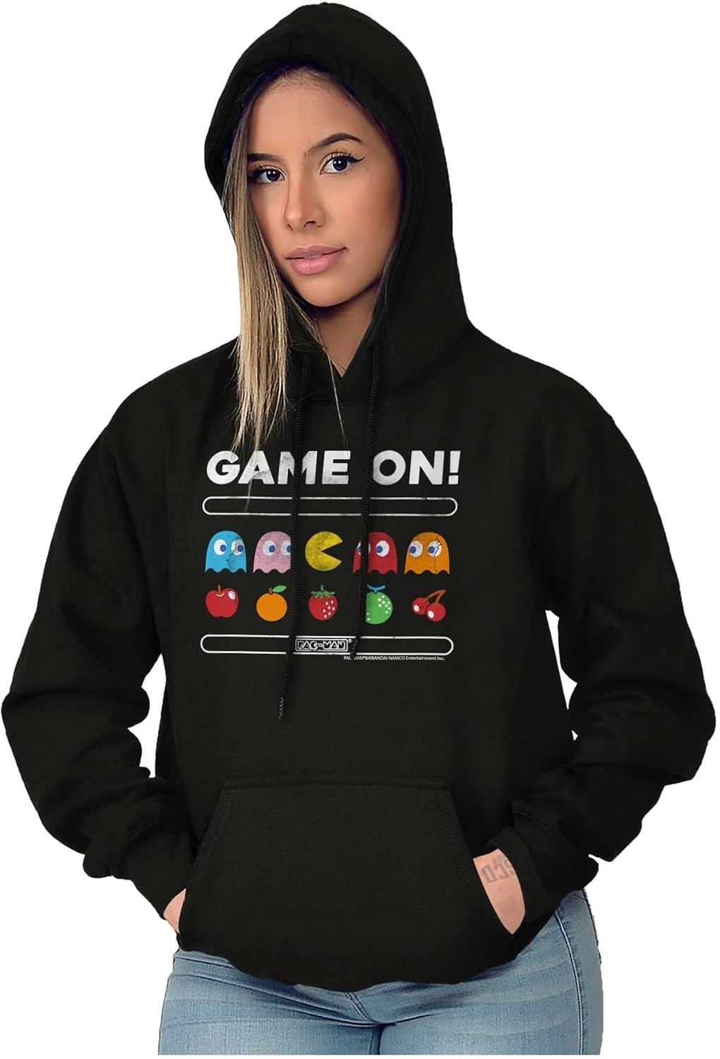 image:imageBrisco Brands Game On Vintage 80s PACMAN Gamer Hoodie Sweatshirt Women MenBlack