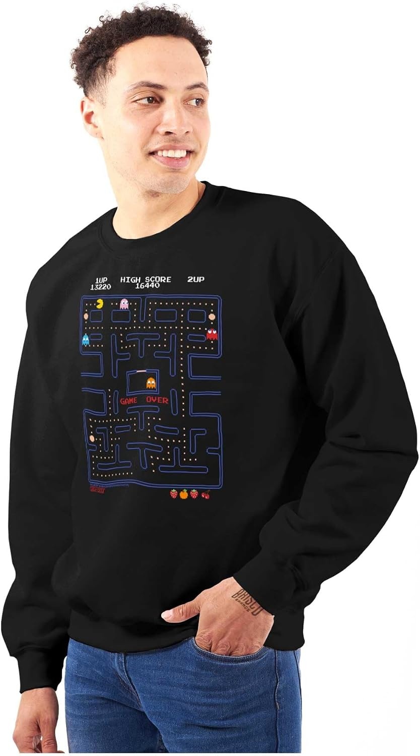 image:imageBrisco Brands PACMAN Game Over Retro Video Gaming Sweatshirt for Men or WomenBlack
