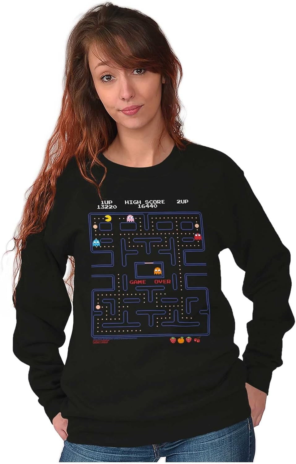 image:imageBrisco Brands PACMAN Game Over Retro Video Gaming Sweatshirt for Men or WomenBlack
