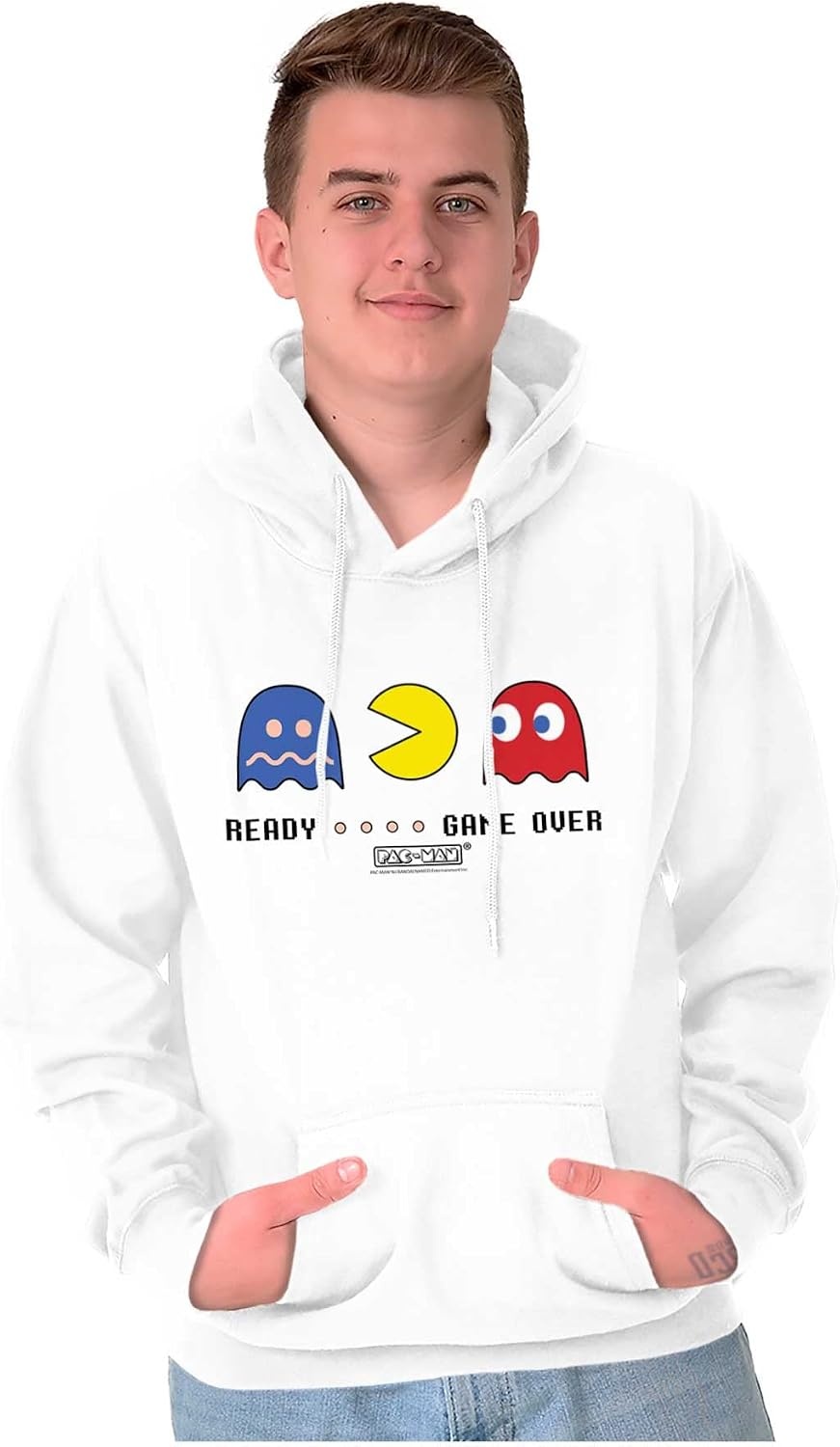 image:imageBrisco Brands PACMAN ReadyGame Over Funny Ghosts Hoodie Sweatshirt Women MenWhite