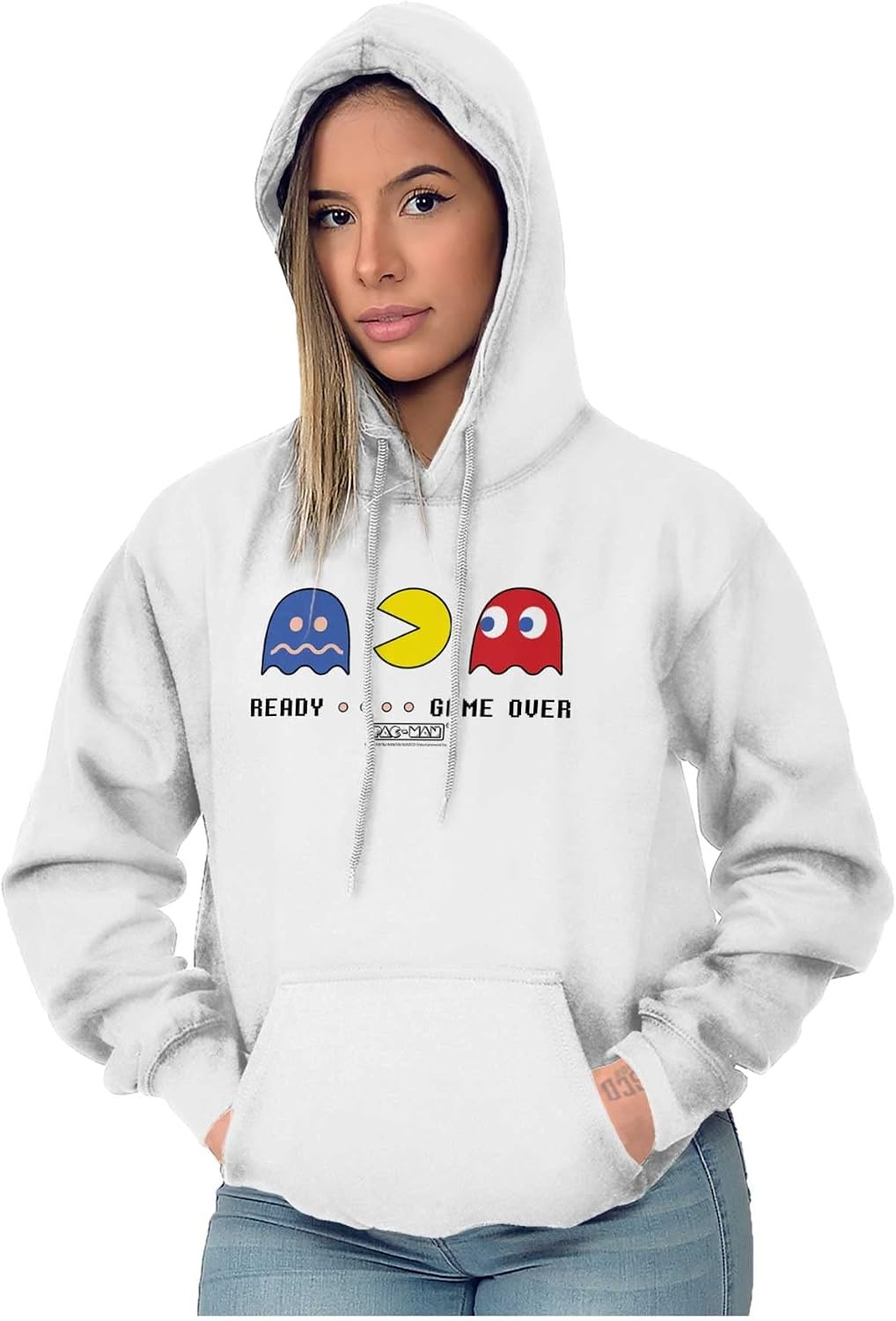 image:imageBrisco Brands PACMAN ReadyGame Over Funny Ghosts Hoodie Sweatshirt Women MenWhite