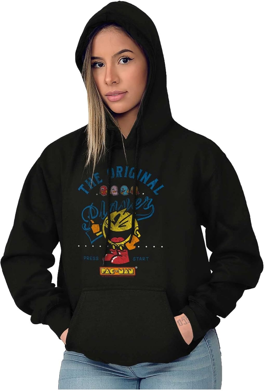 image:imageBrisco Brands PACMAN the Original Player Funny 80s Hoodie Sweatshirt Women MenBlack
