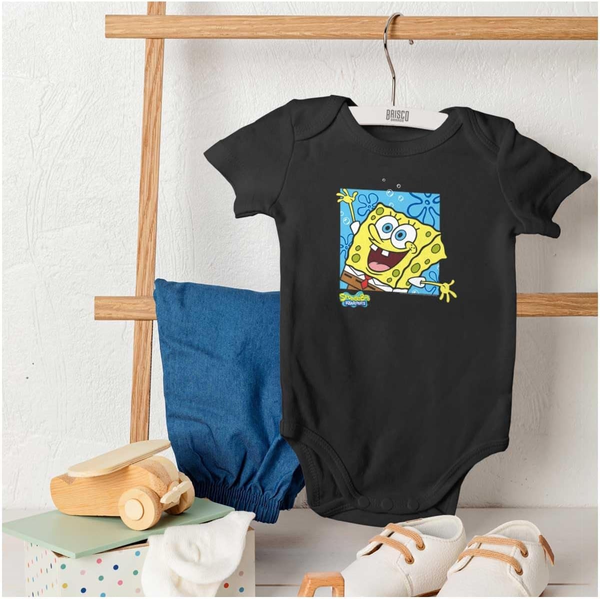 image:imageBrisco Brands Retro SpongeBob SquarePants Cartoon Baby Romper Boys or GirlsBlack