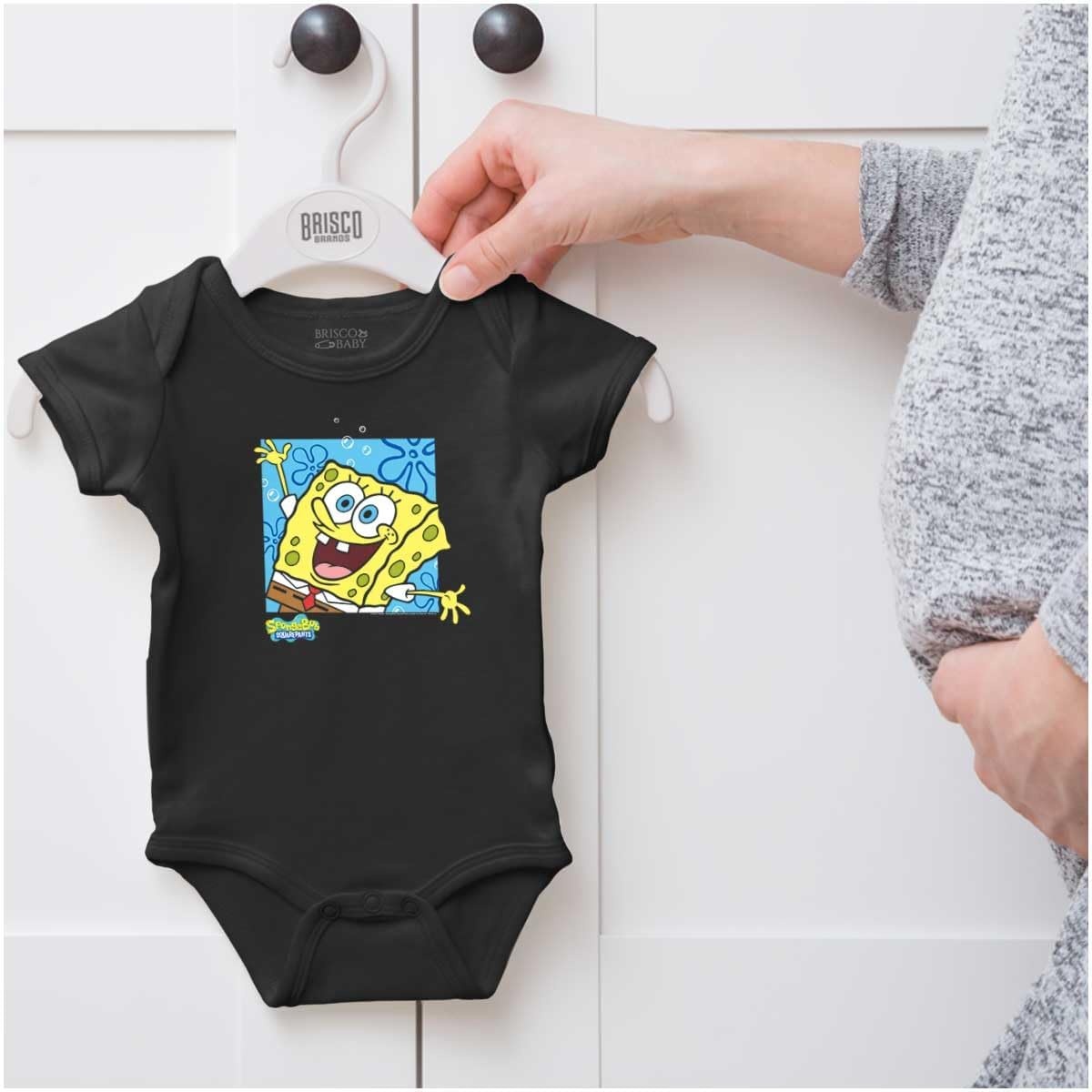 image:imageBrisco Brands Retro SpongeBob SquarePants Cartoon Baby Romper Boys or GirlsBlack