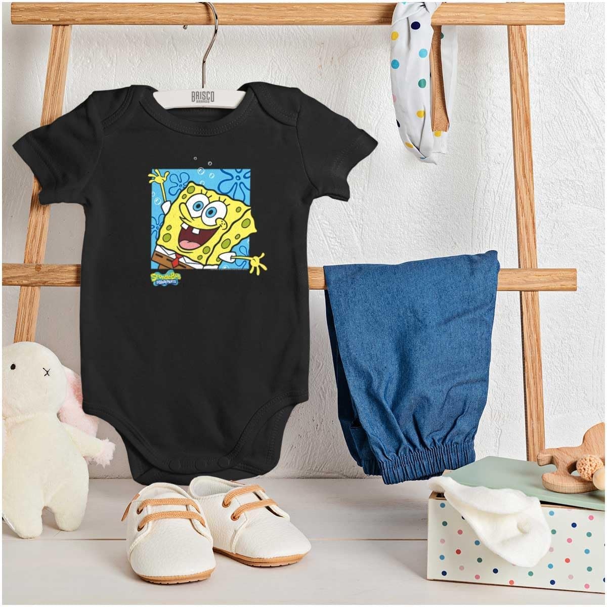 image:imageBrisco Brands Retro SpongeBob SquarePants Cartoon Baby Romper Boys or GirlsBlack