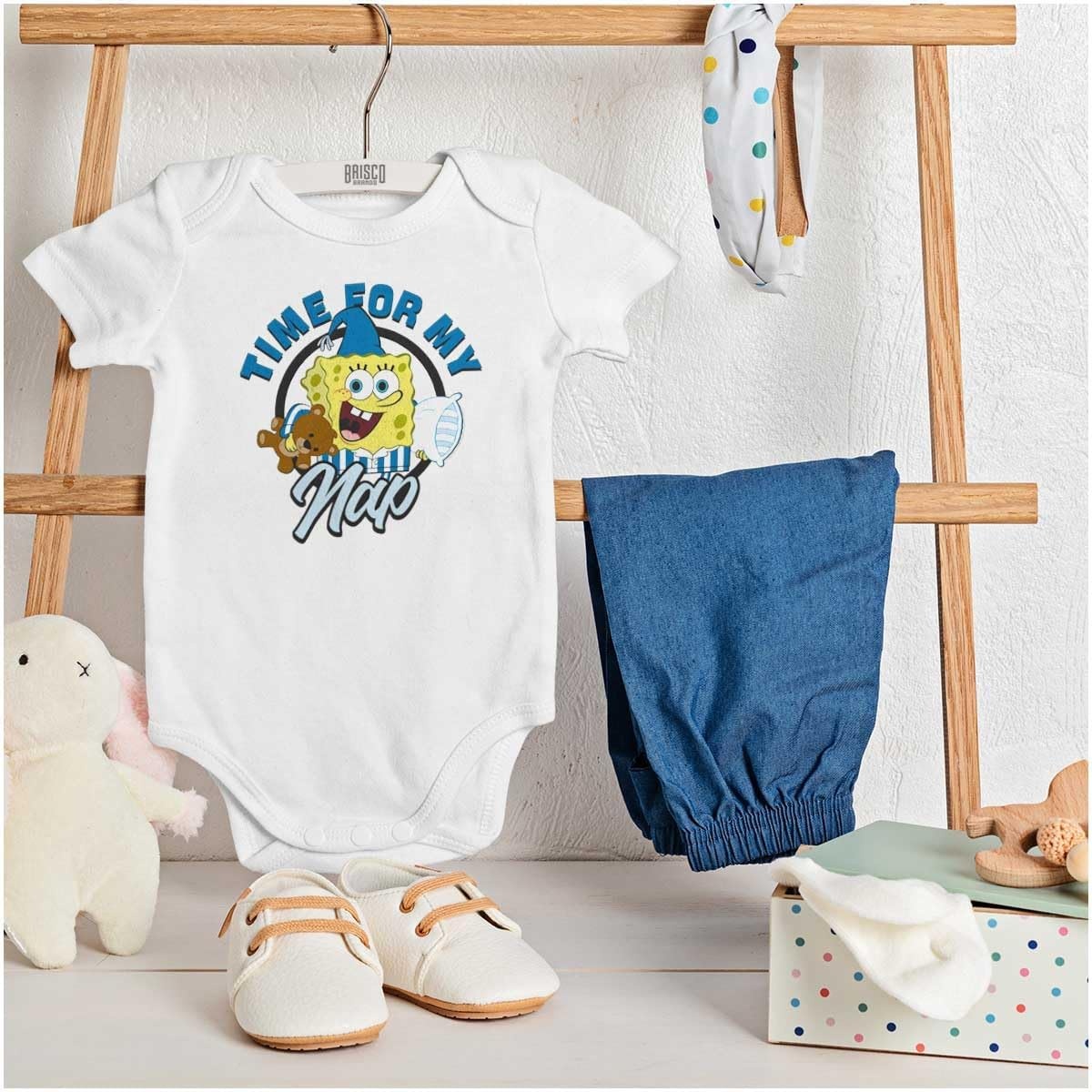 image:imageBrisco Brands SpongeBob Cartoon Time for My Nap Baby Romper Boys or GirlsWhite
