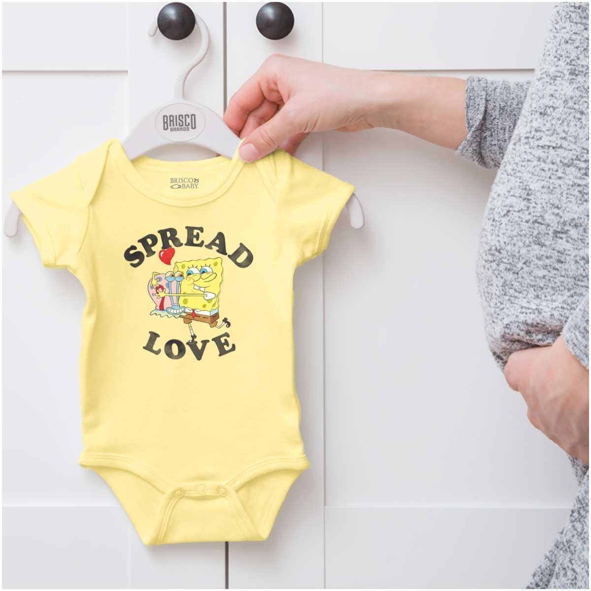 image:imageBrisco Brands SpongeBob Motivational Spread Love Baby Romper Boys or GirlsBanana