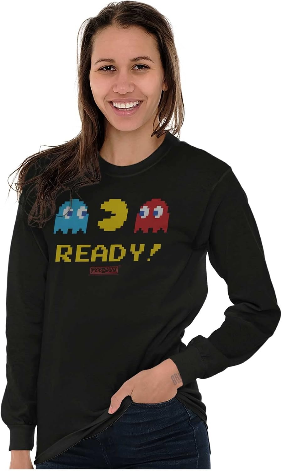 image:imagePacman 1980s Vintage Video Game Long Sleeve Tshirt Men WomenBlack