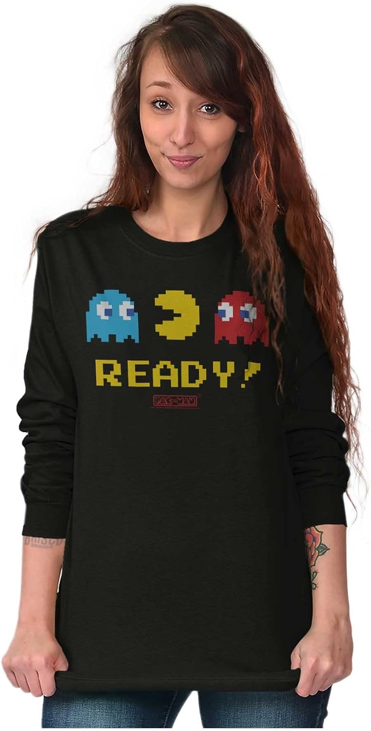 image:imagePacman 1980s Vintage Video Game Long Sleeve Tshirt Men WomenBlack