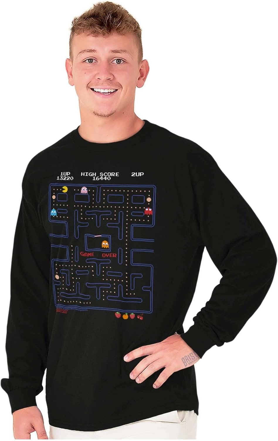 image:imagePacman Game Over Retro Video Gaming Long Sleeve Tshirt Men WomenBlack