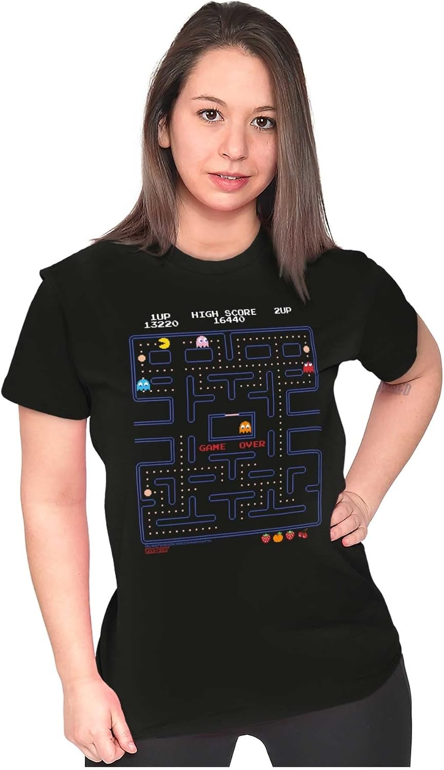 image:imagePacman Game Over Retro Video Gaming Womens Slim Fit Graphic TeeBlack