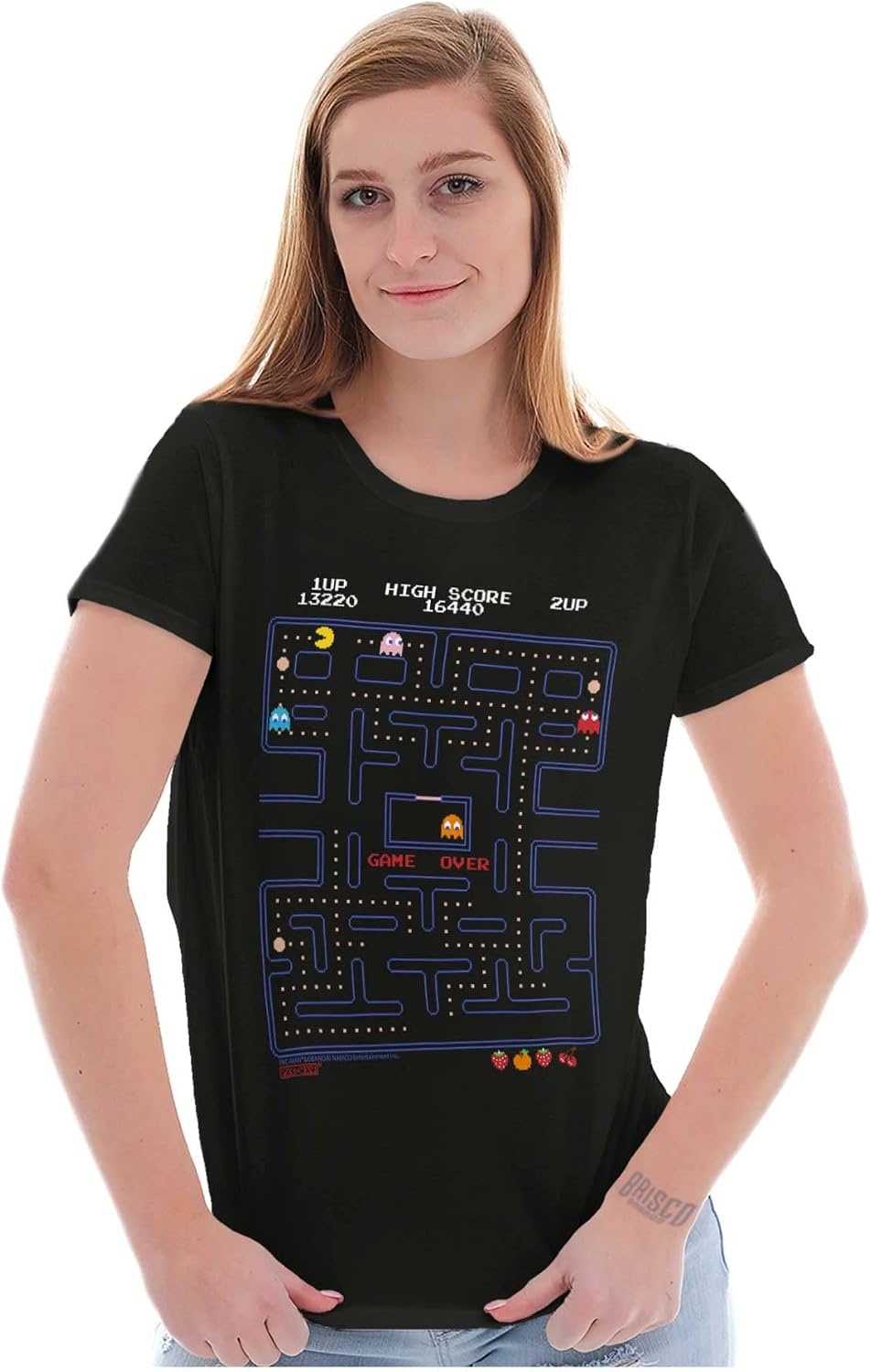 image:imagePacman Game Over Retro Video Gaming Womens Slim Fit Graphic TeeBlack