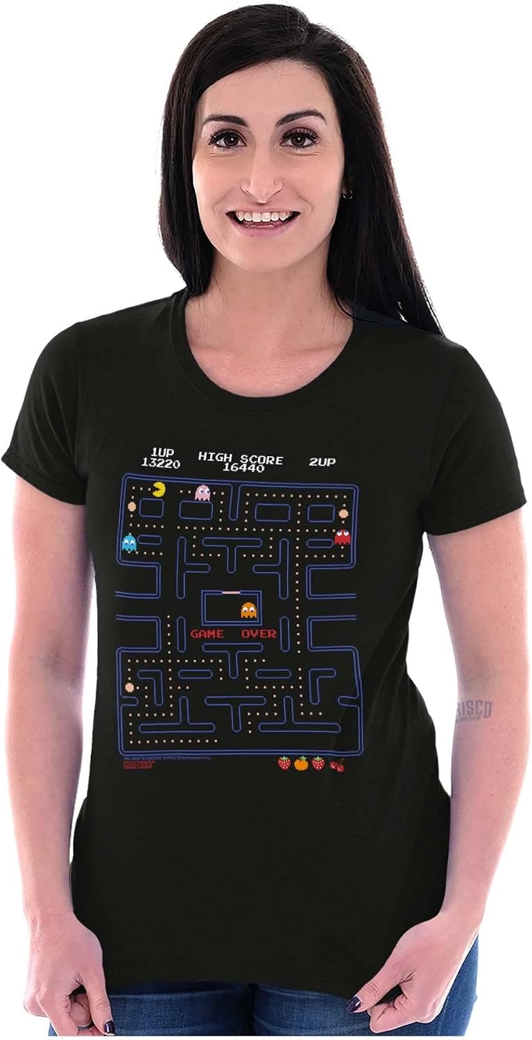 image:imagePacman Game Over Retro Video Gaming Womens Slim Fit Graphic TeeBlack