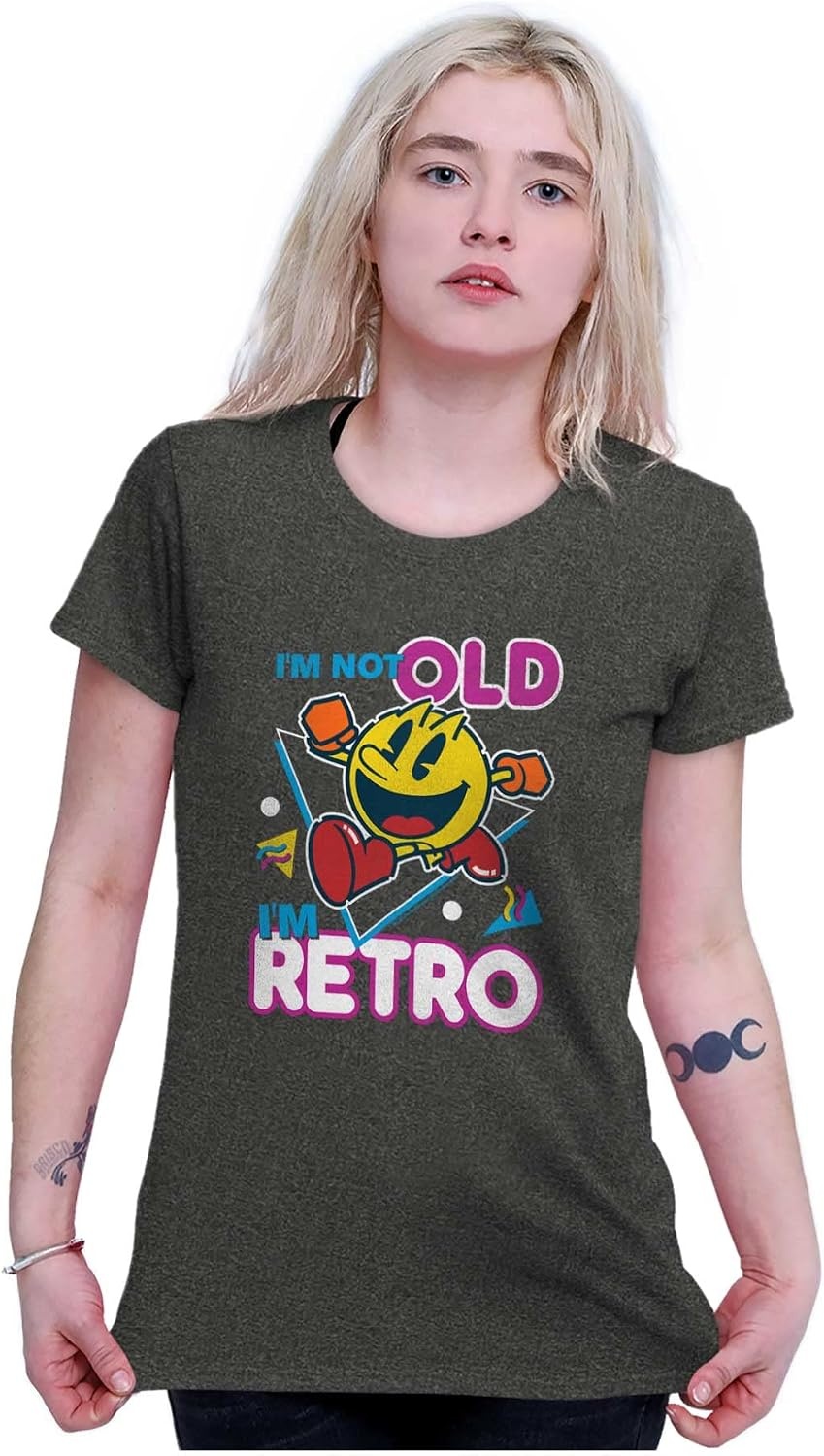image:imageRetro Funny Sarcastic Pacman Game Womens Slim Fit Graphic TeeDark Heather