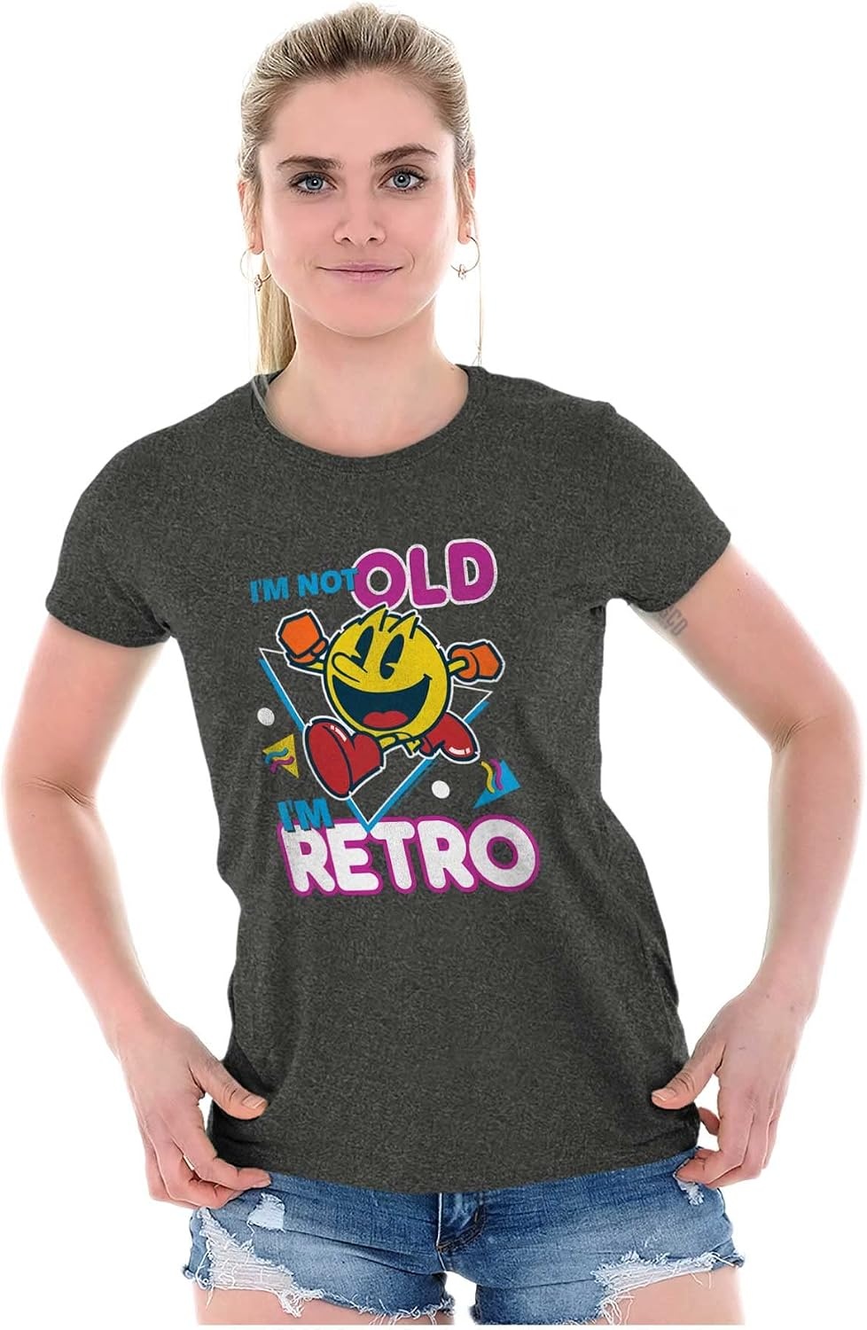 image:imageRetro Funny Sarcastic Pacman Game Womens Slim Fit Graphic TeeDark Heather