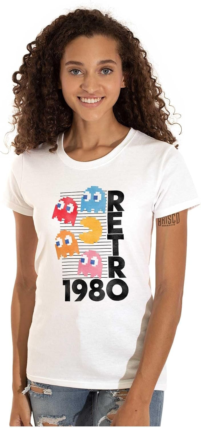 image:imageRetro Pacman Arcade Game Characters Womens Slim Fit Graphic Tee