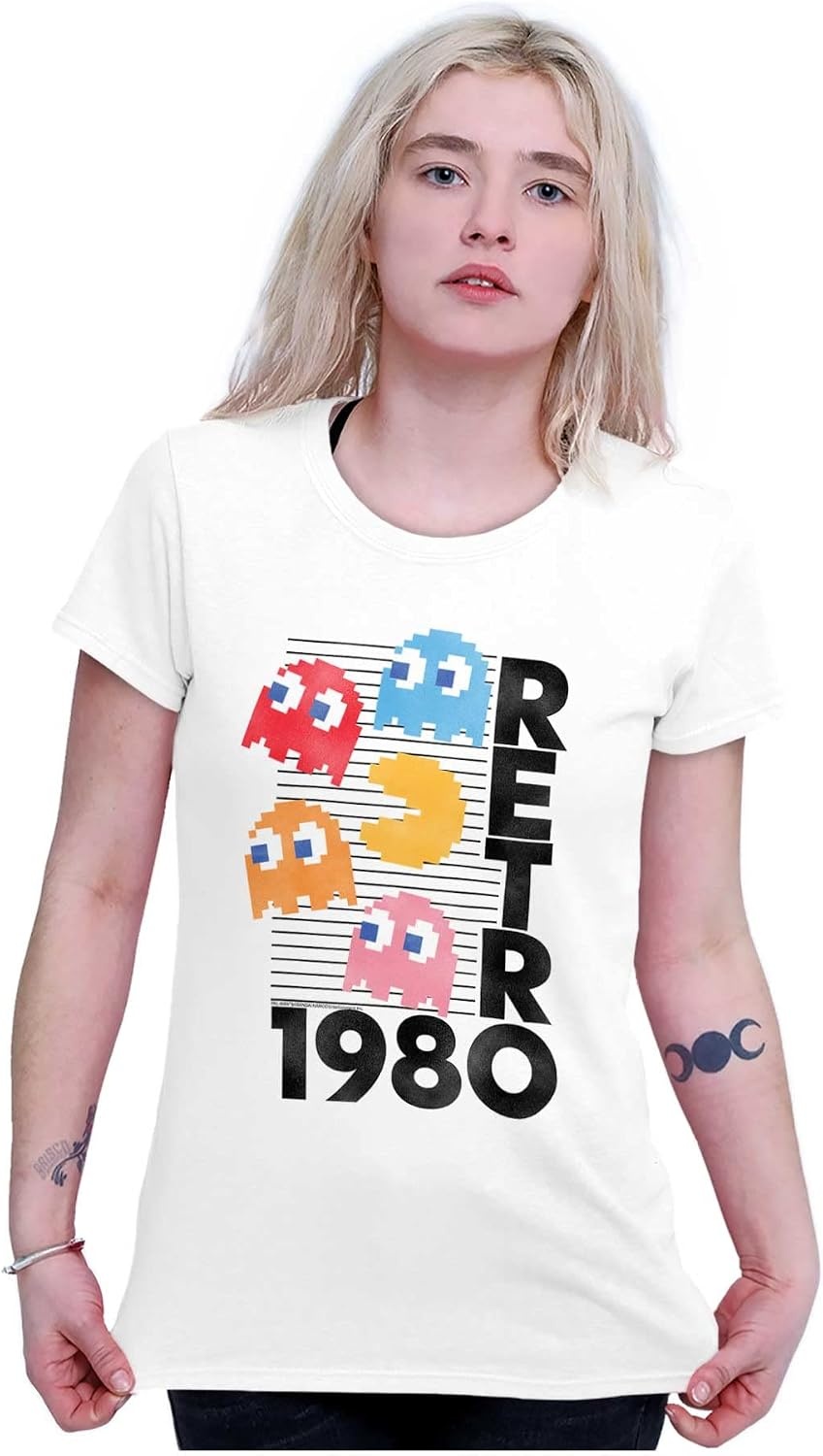 image:imageRetro Pacman Arcade Game Characters Womens Slim Fit Graphic Tee