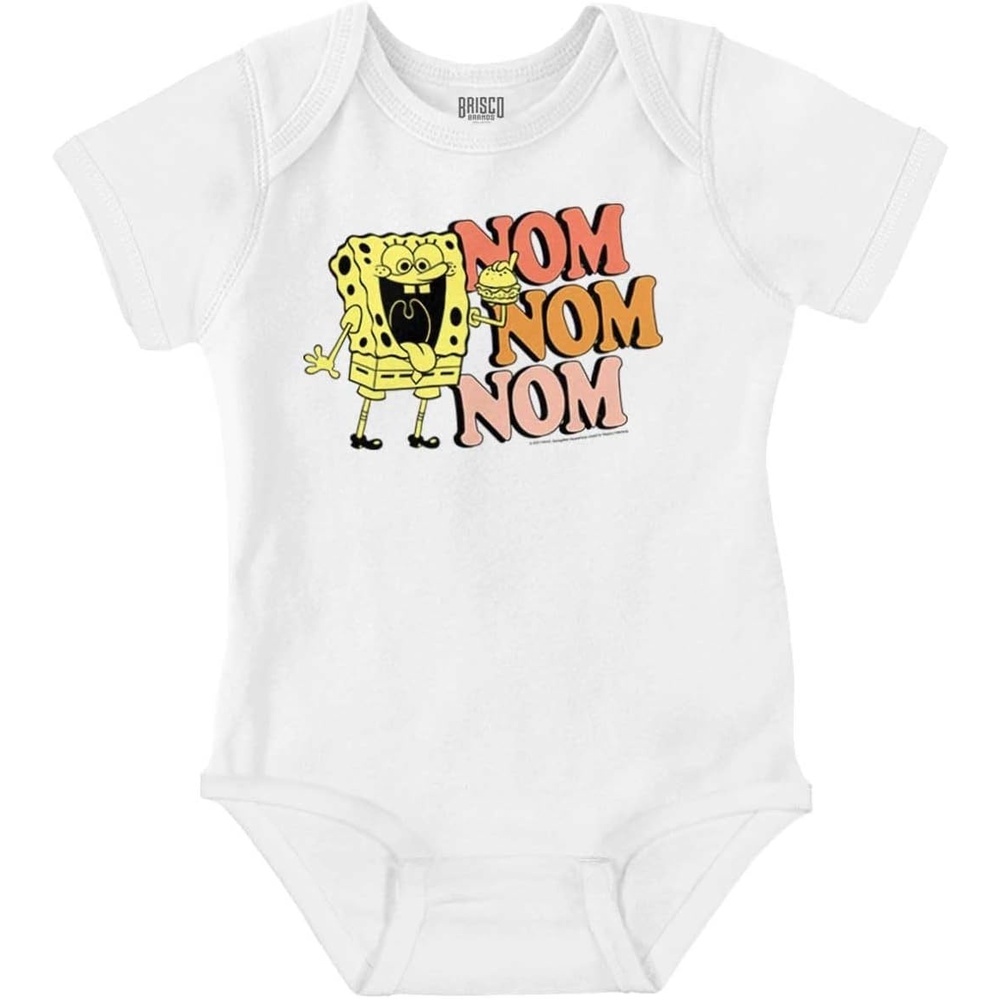 image:imageBrisco Brands Funny SpongeBob Krabby Patty Nom Nom Baby Romper Boys or GirlsWhite