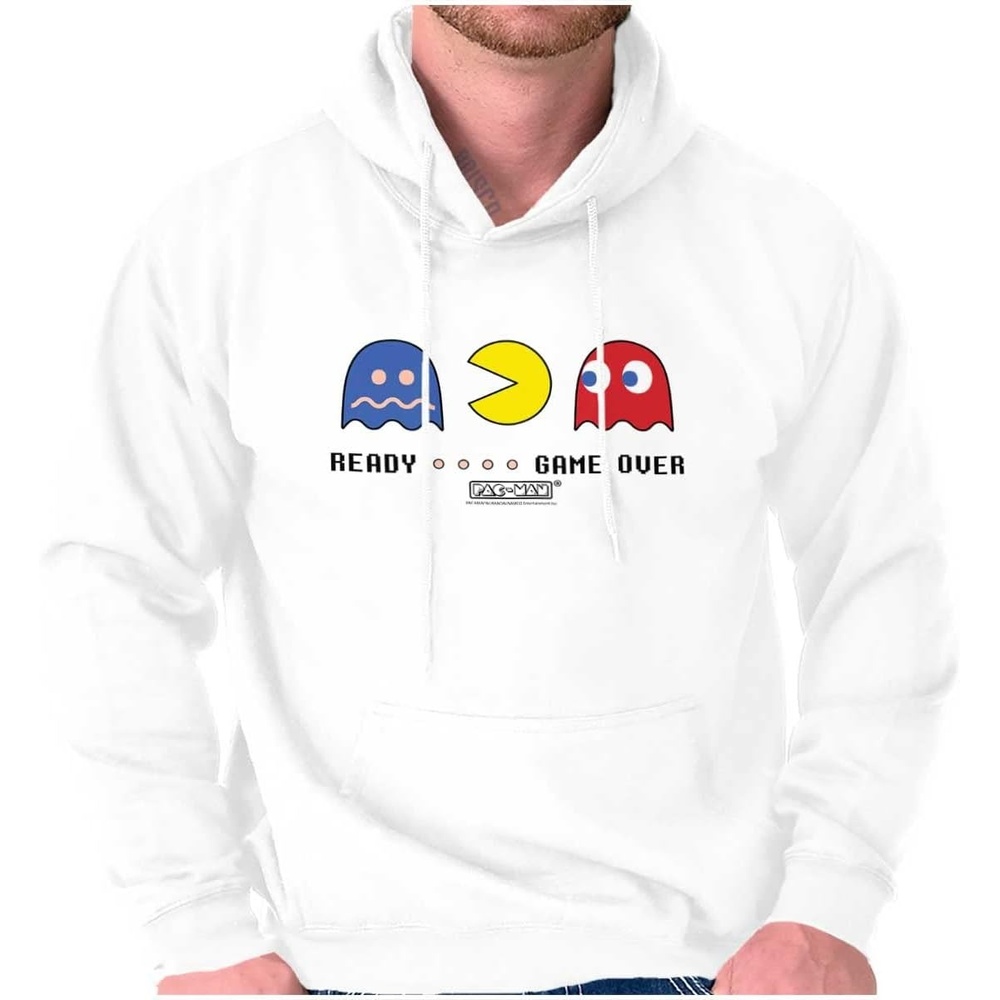 image:imageBrisco Brands PACMAN ReadyGame Over Funny Ghosts Hoodie Sweatshirt Women MenWhite