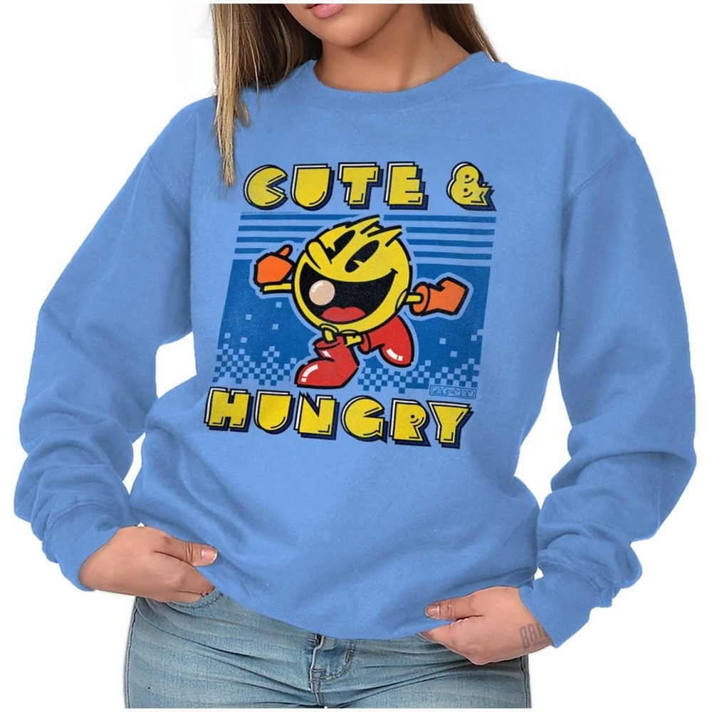 image:imageBrisco Brands Retro Cute Hungry Funny PACMAN Game Women Crewneck SweatshirtCarolina Blue