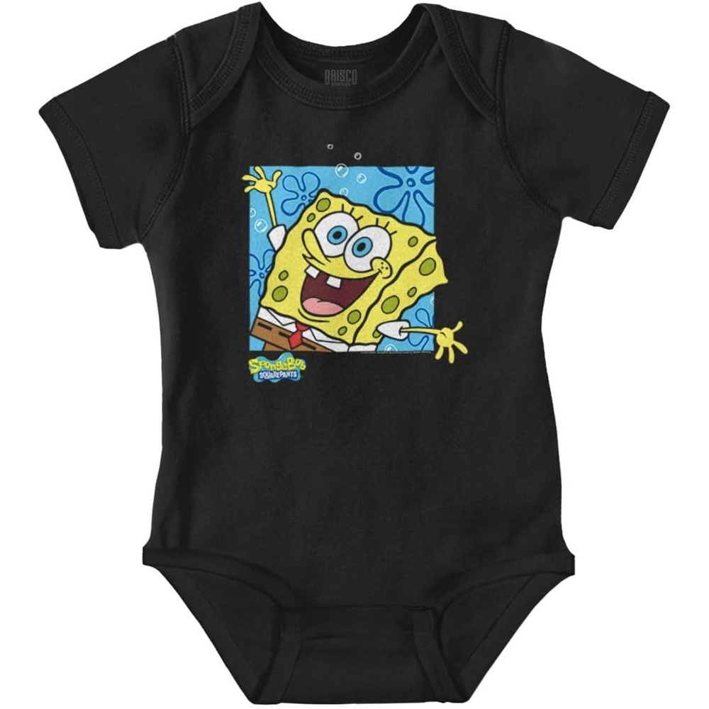 image:imageBrisco Brands Retro SpongeBob SquarePants Cartoon Baby Romper Boys or GirlsBlack