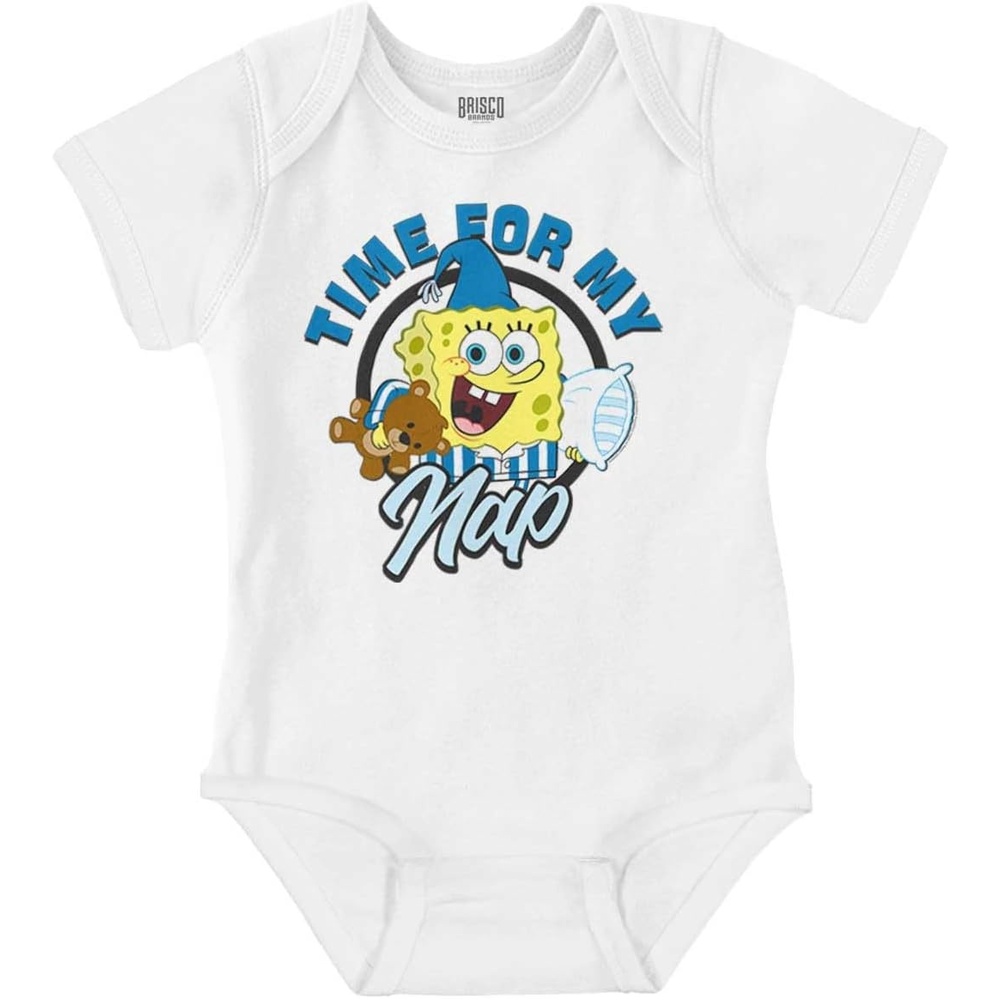 image:imageBrisco Brands SpongeBob Cartoon Time for My Nap Baby Romper Boys or GirlsWhite