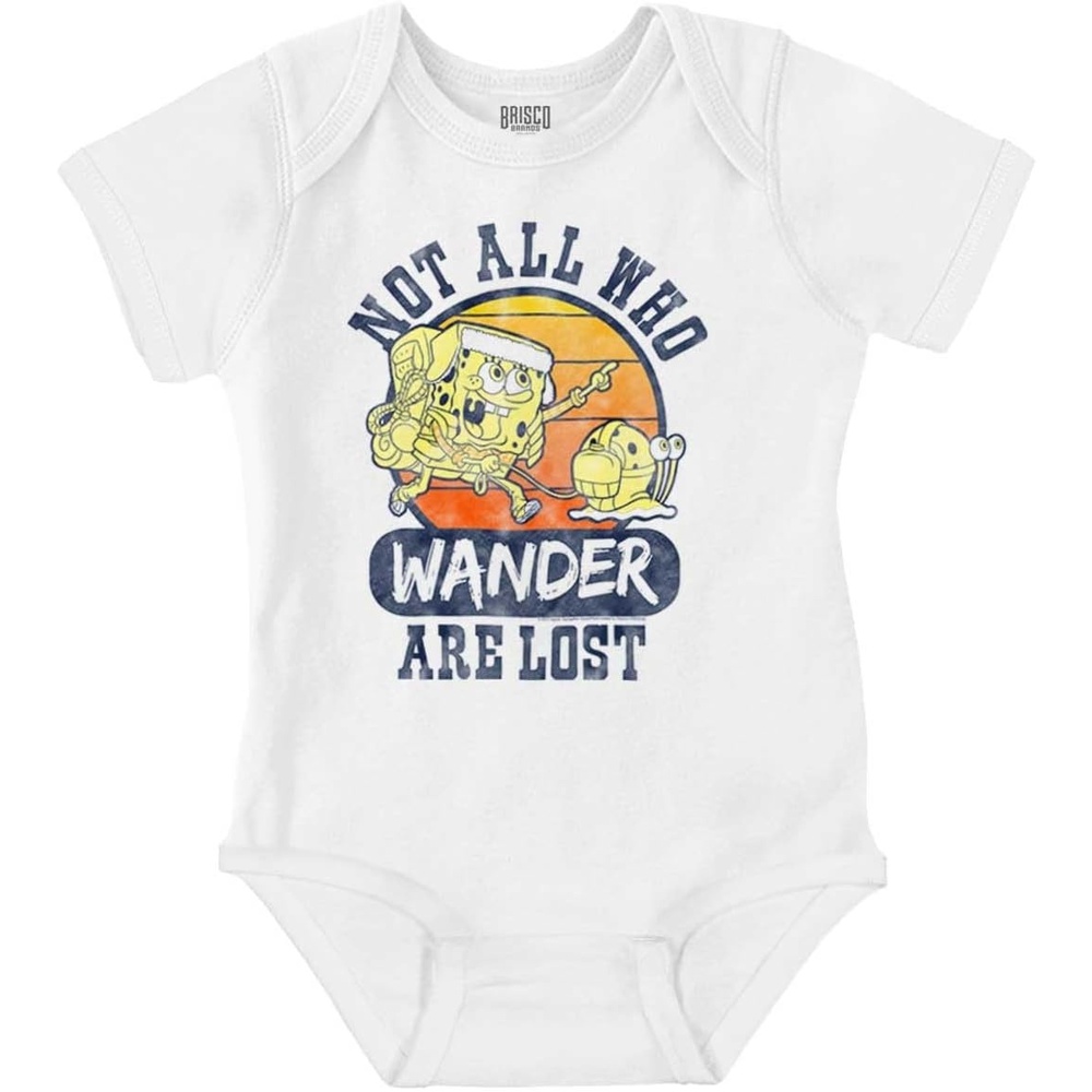 image:imageBrisco Brands SpongeBob Not All Who Wander Are Lost Baby Romper Boys or GirlsWhite