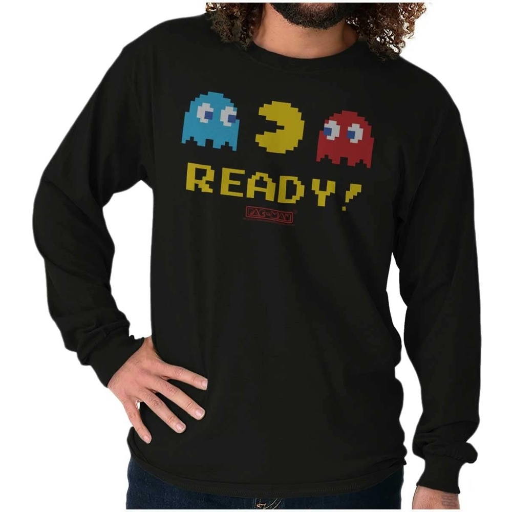 image:imagePacman 1980s Vintage Video Game Long Sleeve Tshirt Men WomenBlack