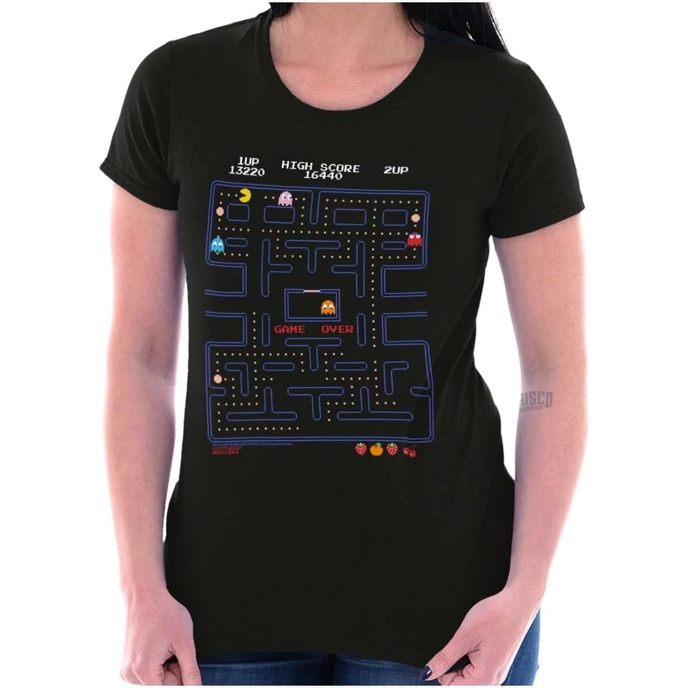 image:imagePacman Game Over Retro Video Gaming Womens Slim Fit Graphic TeeBlack