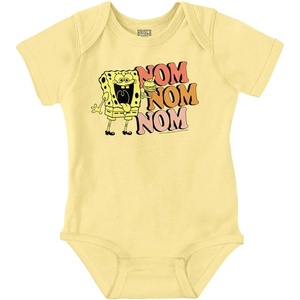 Brisco Brands Funny SpongeBob Krabby Patty Nom Nom Baby Romper Boys or Girls(Banana)