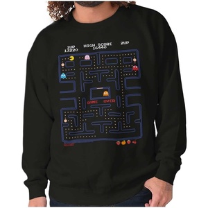 Brisco Brands PACMAN Game Over Retro Video Gaming Sweatshirt for Men or Women(Black)