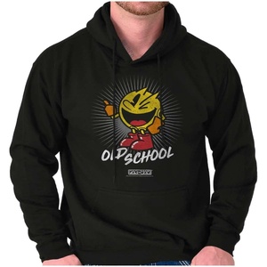 Brisco Brands PACMAN Old School 1980s Video Game Hoodie Sweatshirt Women Men(Black)