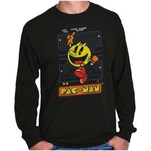 Brisco Brands Pacman High Score Long Sleeve Tshirt Men Women(Black)