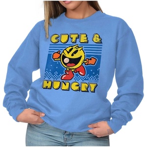 Brisco Brands Retro Cute Hungry Funny PACMAN Game Women Crewneck Sweatshirt(Carolina Blue)
