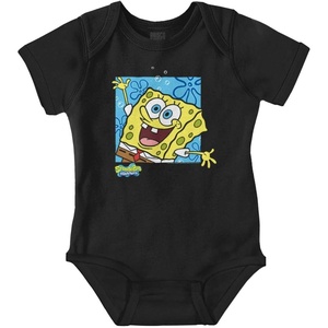 Brisco Brands Retro SpongeBob SquarePants Cartoon Baby Romper Boys or Girls(Black)