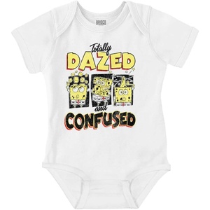 Brisco Brands SpongeBob Cartoon Dazed and Confused Baby Romper Boys or Girls(White)