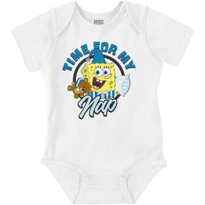 Brisco Brands SpongeBob Cartoon Time for My Nap Baby Romper Boys or Girls(White)