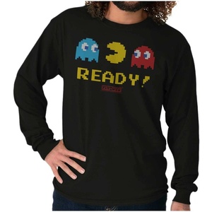 Pacman 1980s Vintage Video Game Long Sleeve Tshirt Men Women(Black)