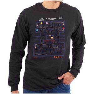 Pacman Game Over Retro Video Gaming Long Sleeve Tshirt Men Women(Black)