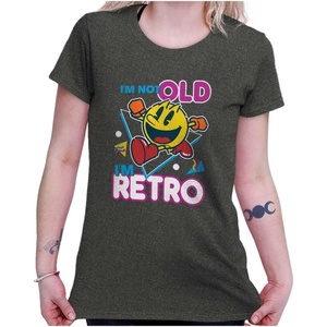 Retro Funny Sarcastic Pacman Game Womens Slim Fit Graphic Tee(Dark Heather)